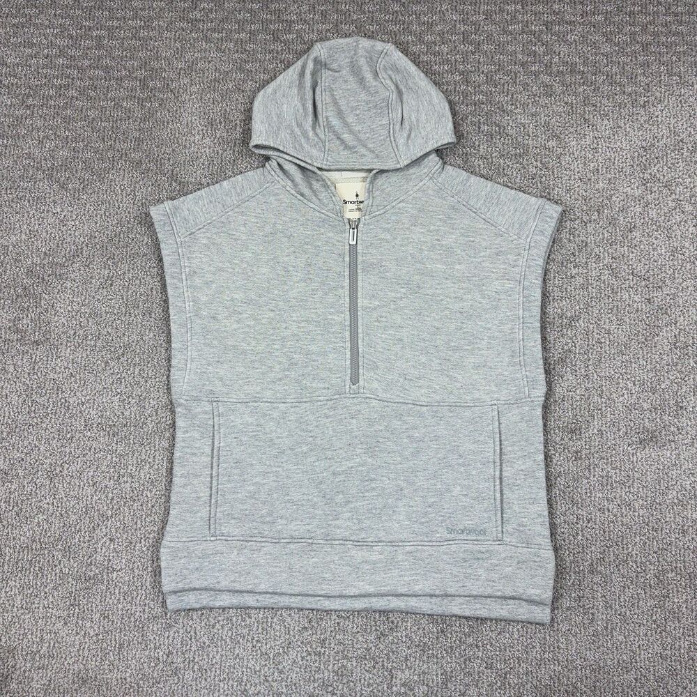 Smartwool Vest Womens Large Gray Sleeveless Terry Hoodie Pocket Wool Blend